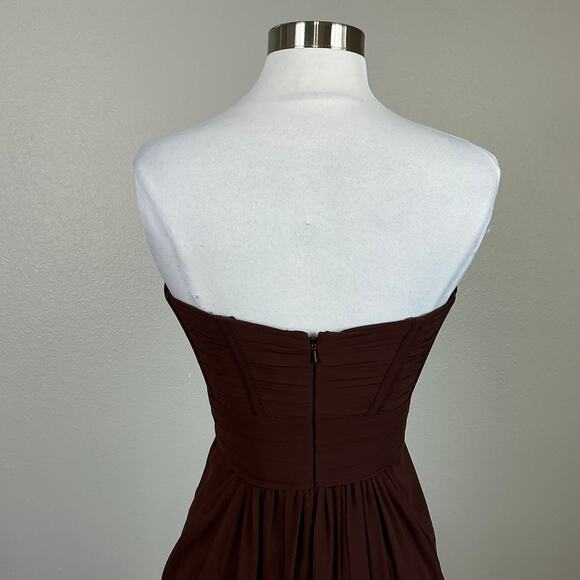 Monique Lhuillier Chiffon Strapless Long A-Line Evening Gown Brown Size 10 Dress - Picture 8 of 10